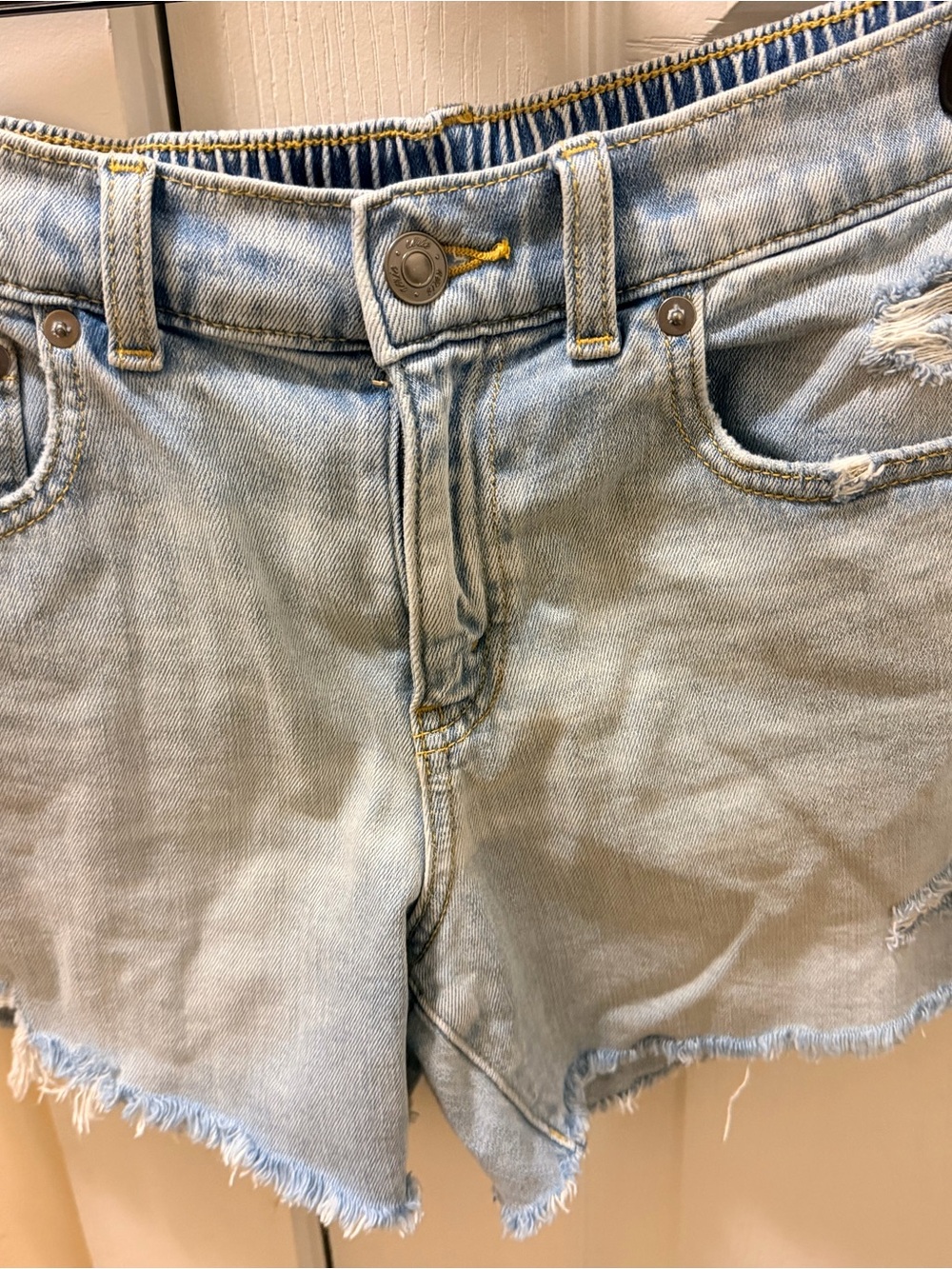 aerie Light Wash Distressed Denim Shorts - Picture 3 of 4